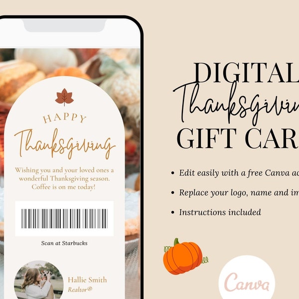 Thanksgiving Digital Card, Fall Digital Coffee Gift Card, Textable Thanksgiving Card, Fall Real Estate Marketing, Canva Realtor Marketing