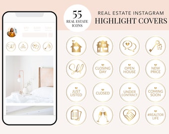 55 Real Estate Instagram Highlights, Gold Real Estate Instagram Story, Realtor Instagram Story, Real Estate IG Story Highlights