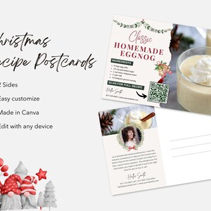 May include: A Christmas recipe postcard with a festive gnome illustration on the front and a recipe for classic homemade eggnog on the back. The back also includes a QR code to scan for the full recipe.