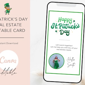Happy St Patrick&#39;s Day Real Estate Digital Card, Real Estate St. Patrick&#39;s Day Textable Card, Happy St Patrick&#39;s Day, Real Estate Marketing