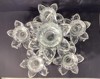 Godinger Crystal Lotus Candle Holders with Faceted Prisms (Set of 6)