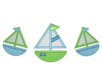 Three Sailboats Embroidery Design Instant Download