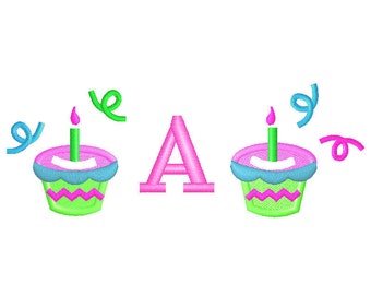 Cupcakes W-Monogram Font Embroidery