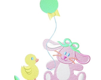 Baby Bunny W-Balloon Embroidery Design Instant Download