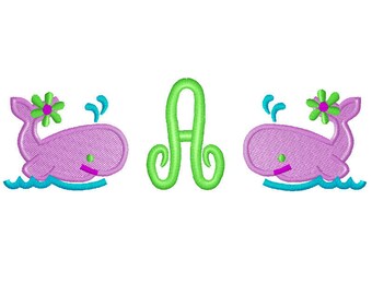 Girly Whale W-Monogram Font Embroidery