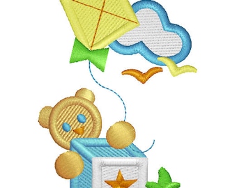 Bear And Kite Embroidery Design Instant Download