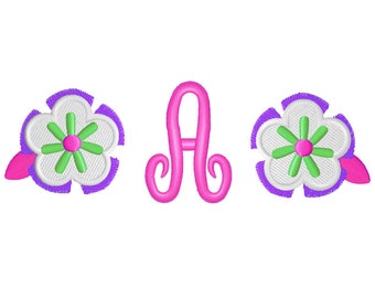 Bay Flowers W-Monogram Font Embroidery Design Instant Download