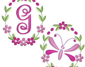 Flower Ring with Dragonfly Or Monogram Machine Embroidery Instant Download by Patsy Aiken Designs