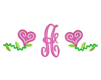 Hearts W-Monogram Font Embroidery