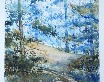 Original Wall Art. ORIGINAL WATERCOLOR: Trail. Watercolor Landscape, Tree, Original Watercolor Painting, Watercolors, Wall Art, Landscape