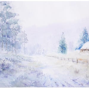 Rifugio tranquillo d'inverno - Pittura ad acquerello originale 40 x 30 cm
