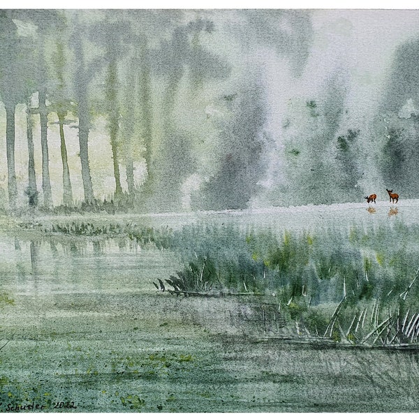 ORIGINAL WATERCOLOR PAINTING In the wilderness