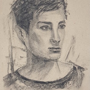 Original Wall Art. PORTRAIT N25. CHARCOAL DRAWING on toned paper