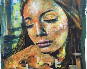 Original Wall Art. ORIGINAL ACRYLIC PAINTING: Abstract  women's portraits