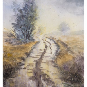 Original Wall Art. &quot;Countryroad&quot; Original Signed Watercolor, Watercolor Landscape Painting,Powerful