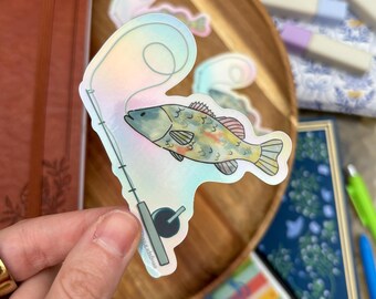 Fishing Pole Sticker, Catch of the Day Decal, Fishing Sticker, Rainbow Fish Sticker