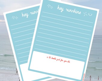 Hey Sunshine Stationery, Printable Stationery, Digital Download Stationery, Blue Stationery, Digital Download Notepad, Digital Letter