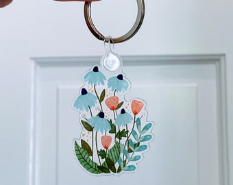 アジサイの花のアクリルキーホルダー // 誕生日プレゼント、ギフトの