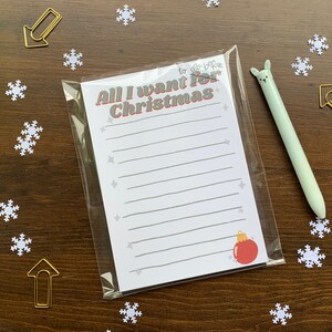 All I Want for Christmas Notizblock | Weihnachtspapier | Briefpapier | Geschenk für Sie | Strumpfstopf | Weihnachtsmann Wunschliste | Kinder Geschenk