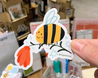 Happy Bee Sticker, Bumble Bee Sticker, Bee Sticker, Insect Sticker, Bright Yellow Sticker, Summer Sticker, Garden Sticker