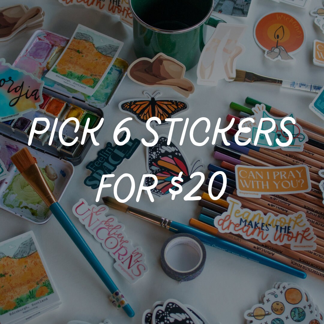 Pick Any SIX Stickers, Sticker Combo Pack, Stocking Stuffer, Christmas ...