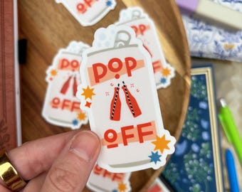 Pop Off Sticker, Soda Decal, Pink Can Sticker, Beverage Girly Sticker