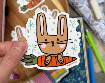 Bunny Sticker, Brown Bunny, Carrot Sticker, Children's Sticker, Animal Sticker, Rabbit Decal, Sticker for Animal Lover
