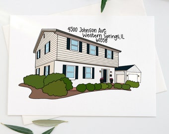 Illustrated House Print, Cartoon House Print, Personalized Gift, Gift for Family, Realtor Gift, House Warming Gift, New Home Gift