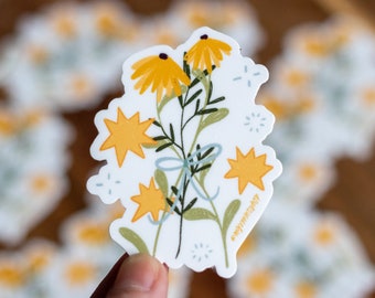 Daisy Sticker, Yellow Daisy Sticker, Yellow Wildflowers Sticker, Doodle Wild Flowers Decal