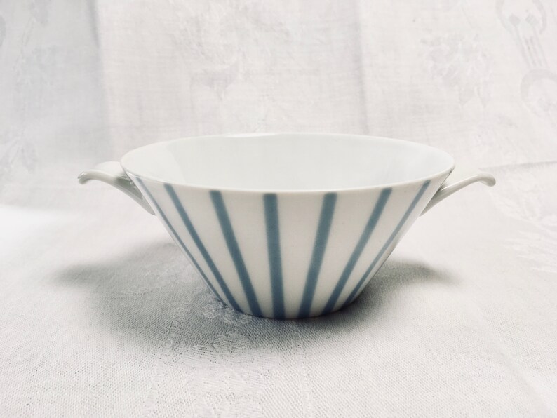 Set of 3 German Vintage Bowls Sch\u00f6nwald 50ies Midcentury L\u00f6ffelhardt Blue Stripes
