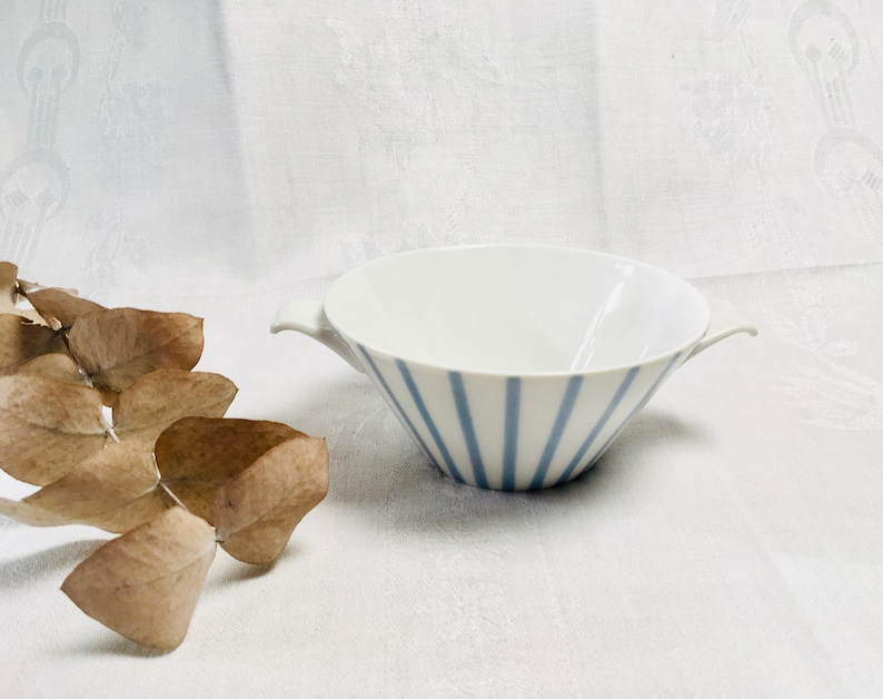 Set of 3 German Vintage Bowls Sch\u00f6nwald 50ies Midcentury L\u00f6ffelhardt Blue Stripes