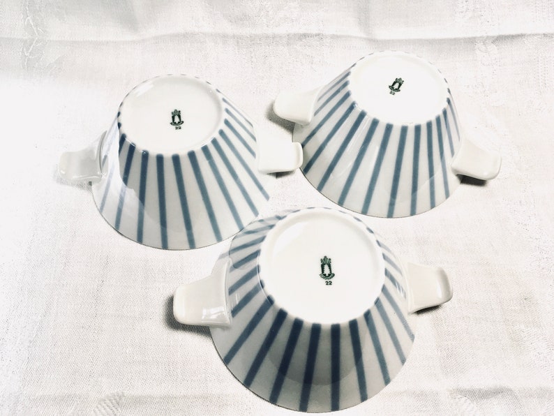 Set of 3 German Vintage Bowls Sch\u00f6nwald 50ies Midcentury L\u00f6ffelhardt Blue Stripes