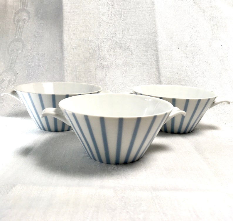 Set of 3 German Vintage Bowls Sch\u00f6nwald 50ies Midcentury L\u00f6ffelhardt Blue Stripes