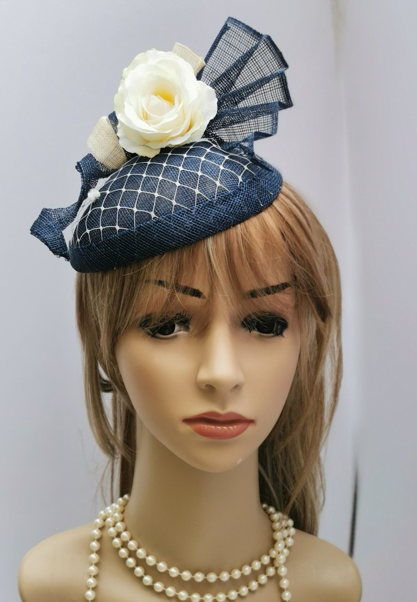 Blue and on sale cream wedding hats