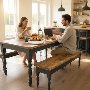 Farmhouse Turned Leg Straight Edge Dining Table - customisable