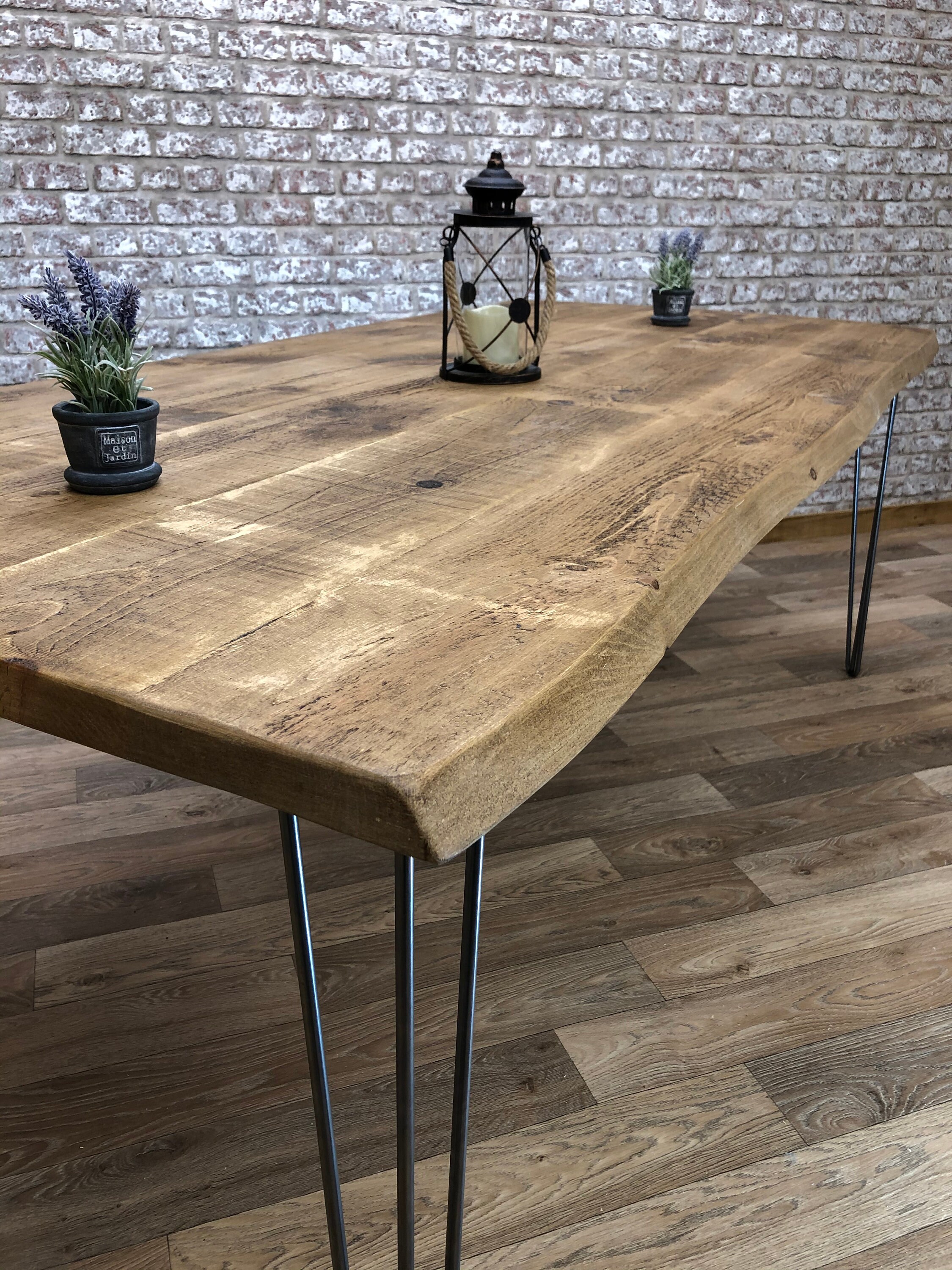 Industrial Hairpin Leg Dining Table Live Edge Dining Kitchen Etsy
