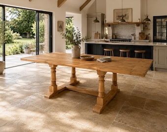 Handmade Extendable Straight Edge Refectory Dining Table | Solid Pine | Farmhouse Dining Table | Traditional Kitchen Table | Made to Order