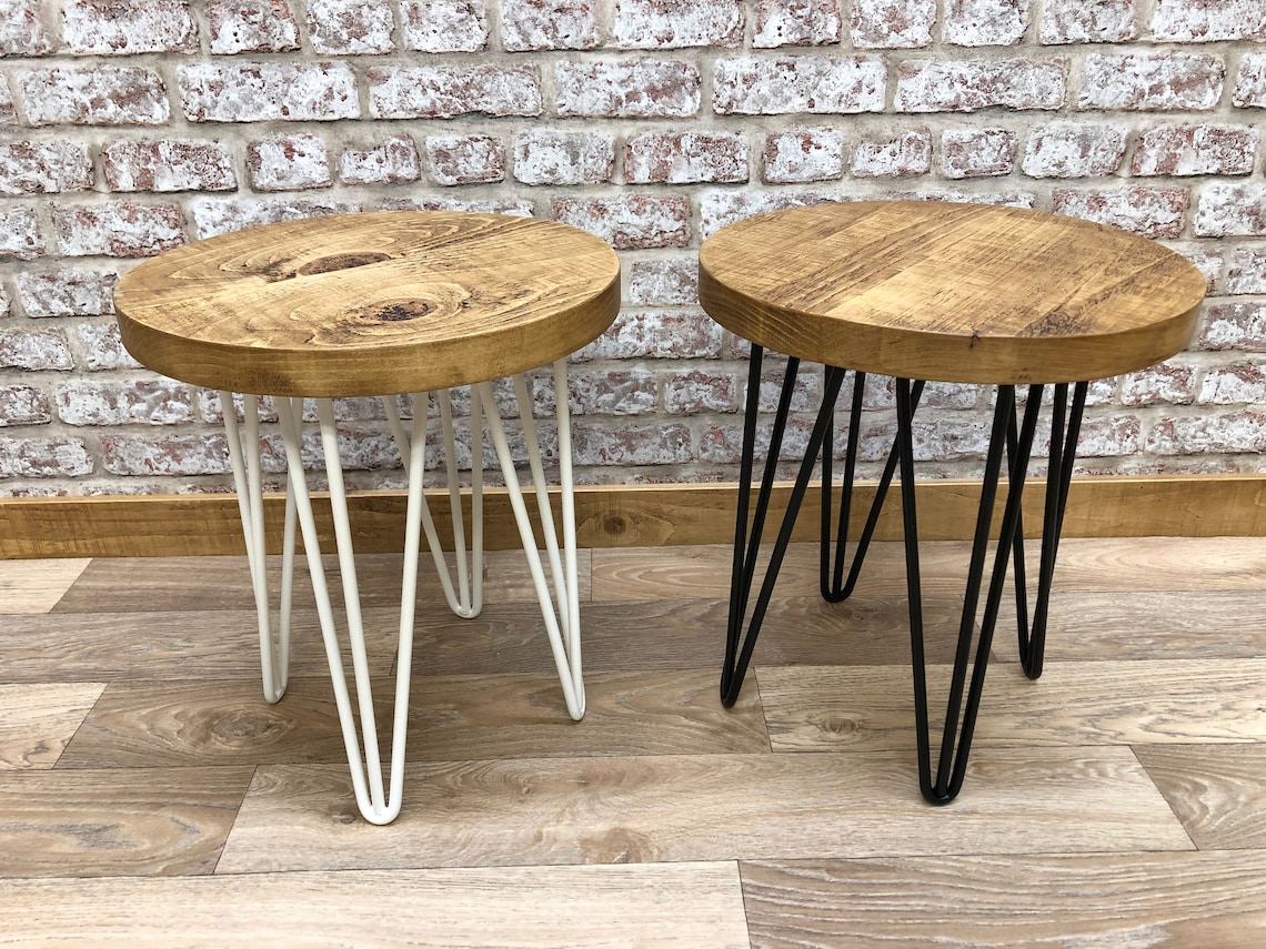 Round Dining Table Vintage Hairpin Leg Kitchen Table Rustic Etsy