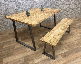 Industrial Dining Table, Live Edge Dining Kitchen Table, Rustic Reclaimed