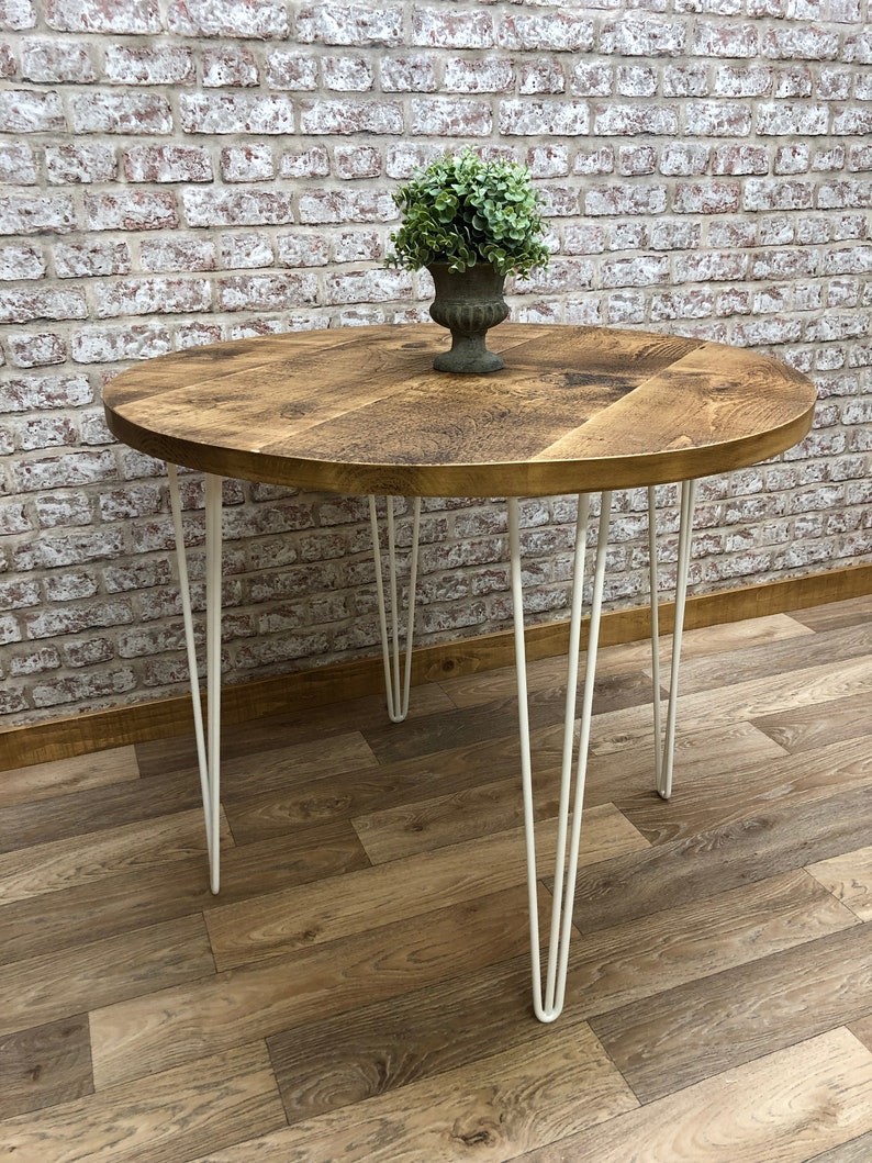 Round Dining Table Vintage Hairpin Leg Kitchen Rustic Image 0