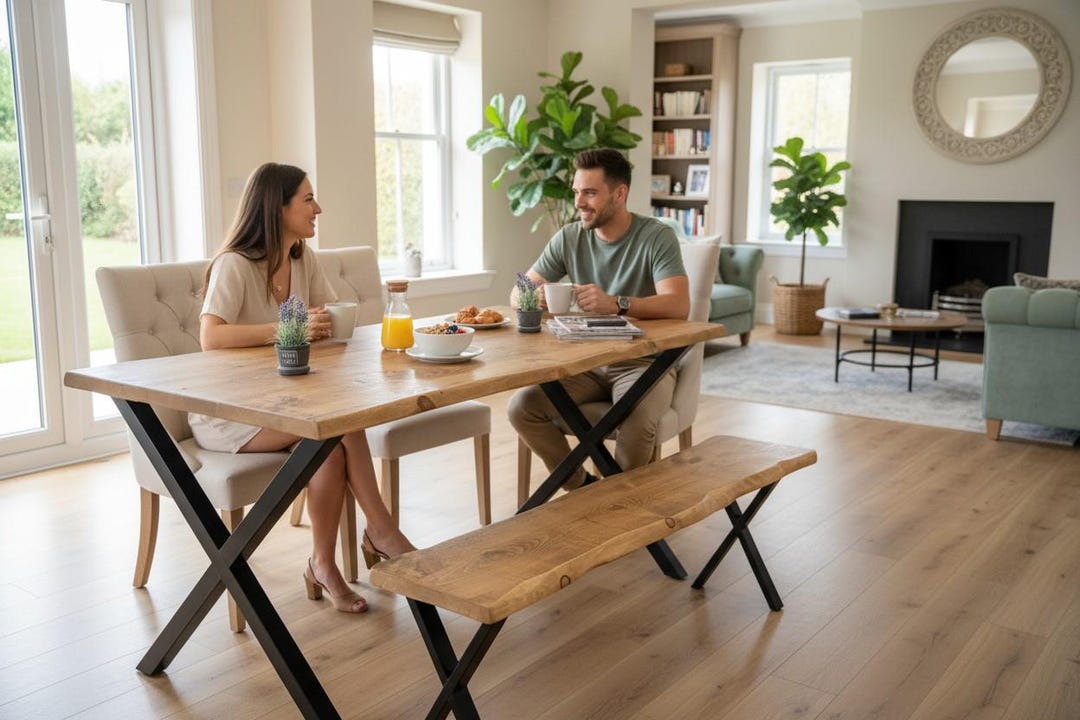 Industrial Steel X - Frame Leg Live Edge Rustic Dining Table - Etsy