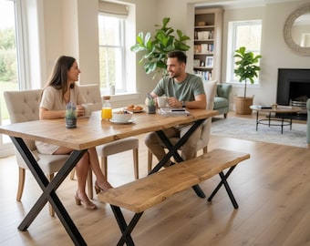 Industrial Steel X - Frame Leg Live Edge Rustic Dining Table