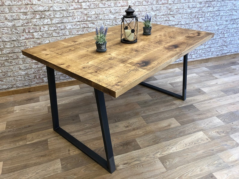Industrial Dining Table Steel Frame Kitchen Table Reclaimed Etsy UK