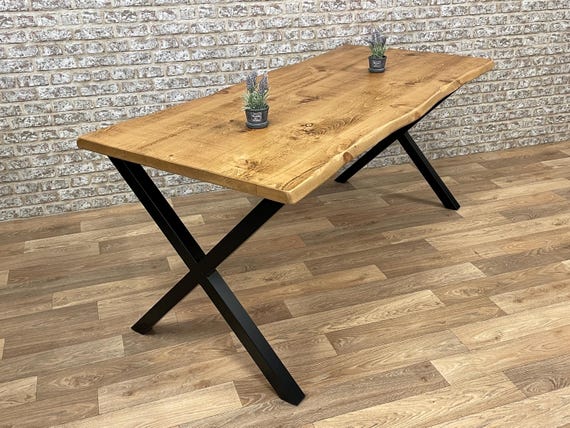 Industrial Steel X - Frame Leg Live Edge Rustic Dining Table - Etsy