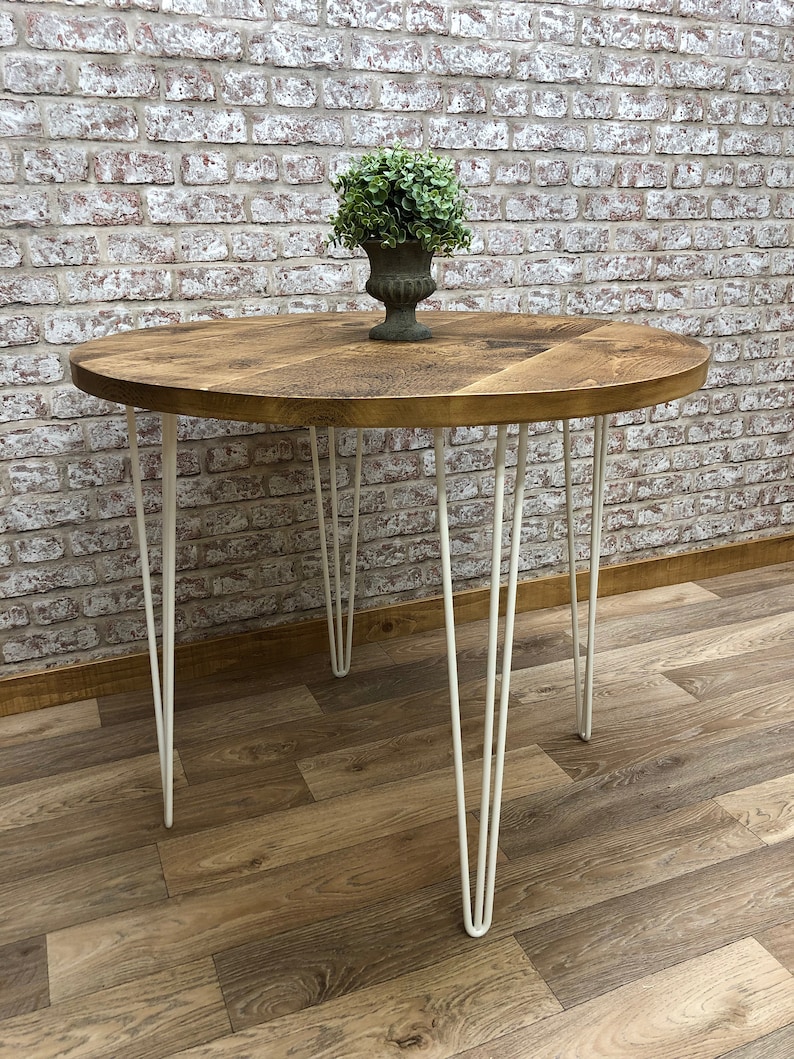 Round Dining Table Vintage Hairpin Leg Kitchen Table Rustic Etsy