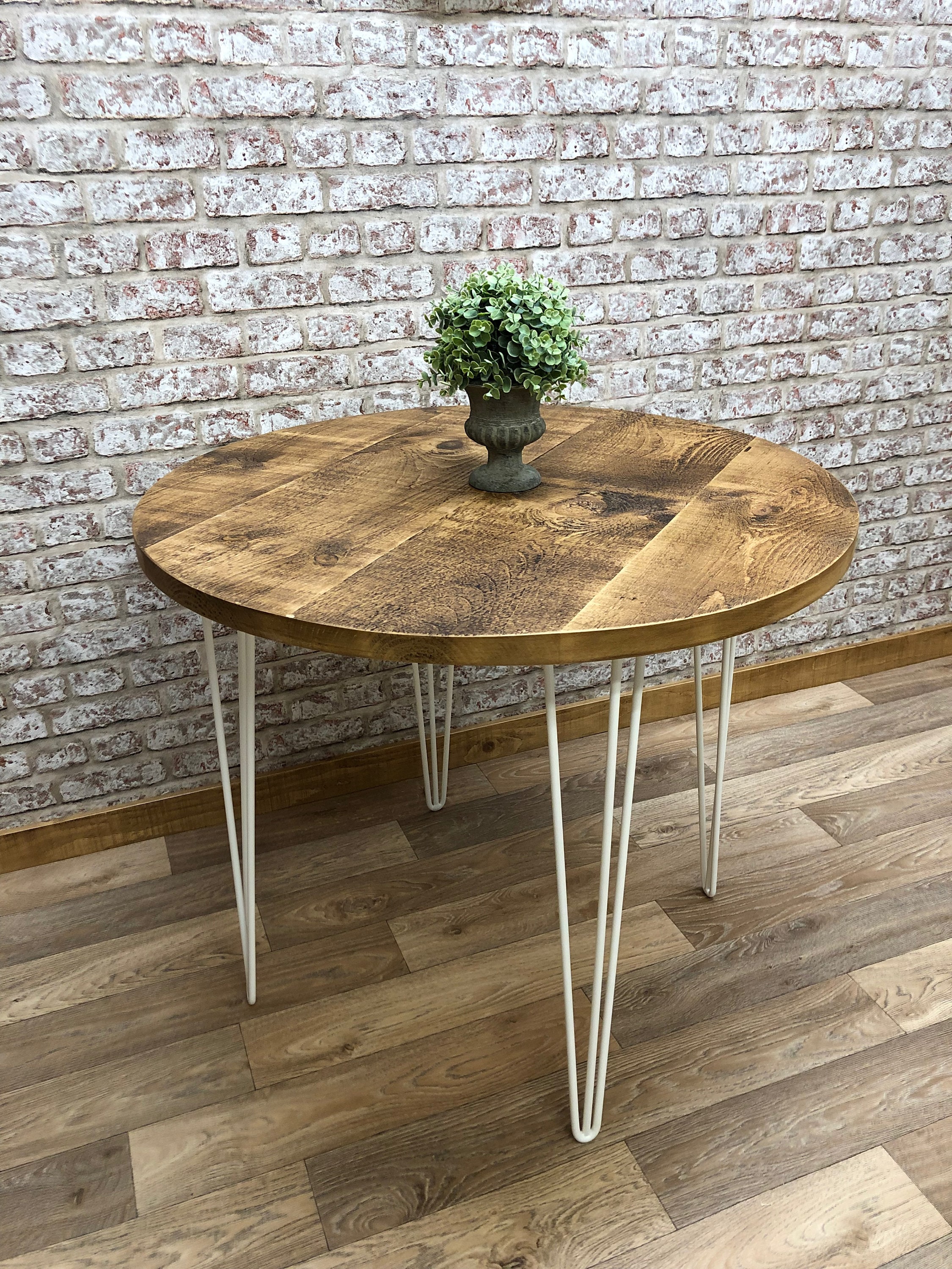 Round Dining Table Vintage Hairpin Leg Kitchen Table Rustic Etsy