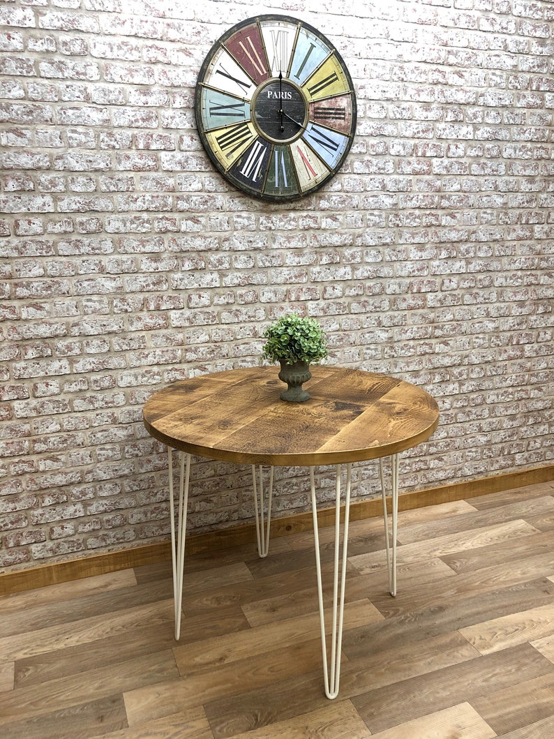 Round Dining Table Vintage Hairpin Leg Kitchen Table Rustic Etsy