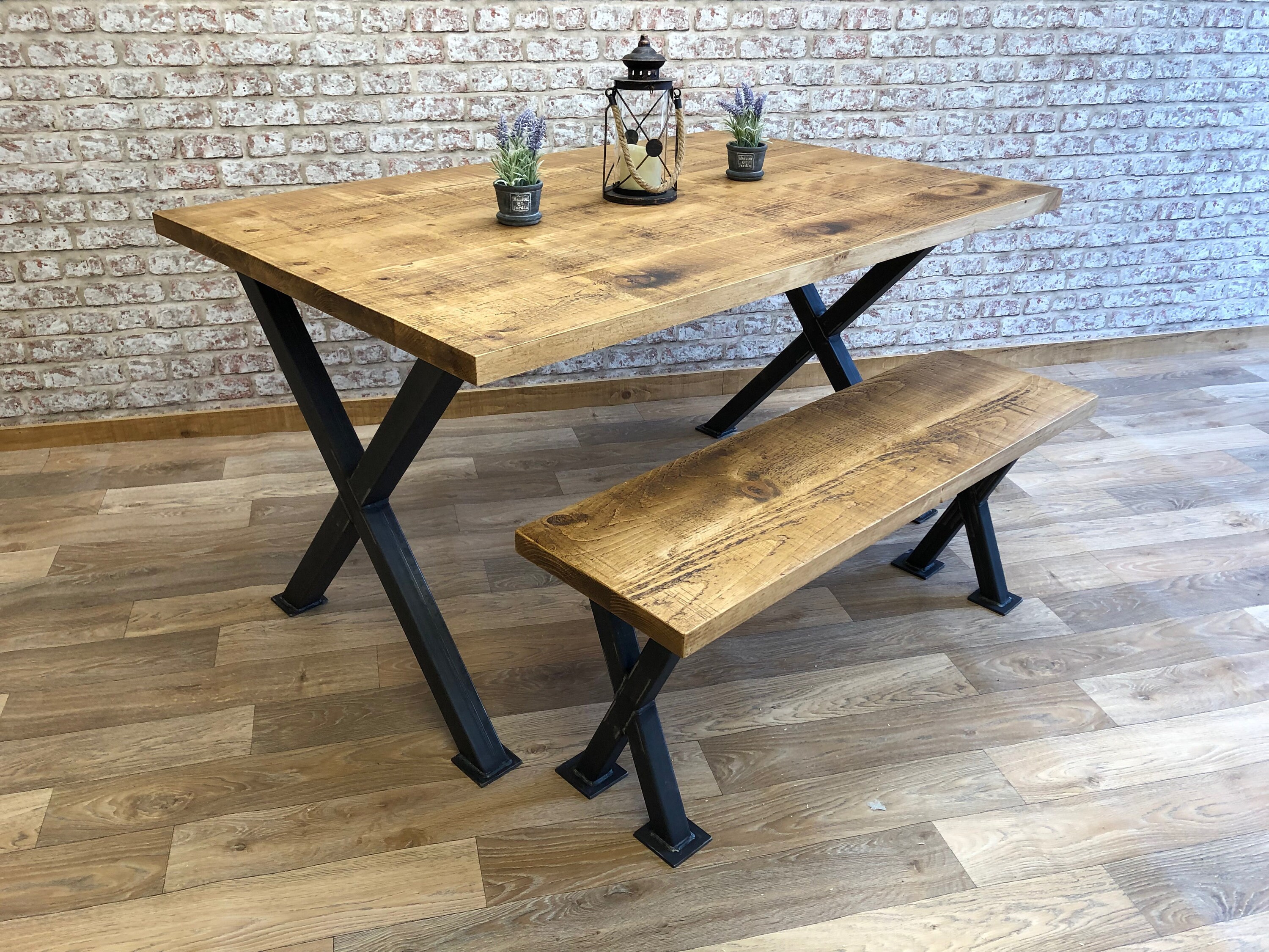 Industrial Dining Table XFrame Steel Dining Table Rustic Etsy
