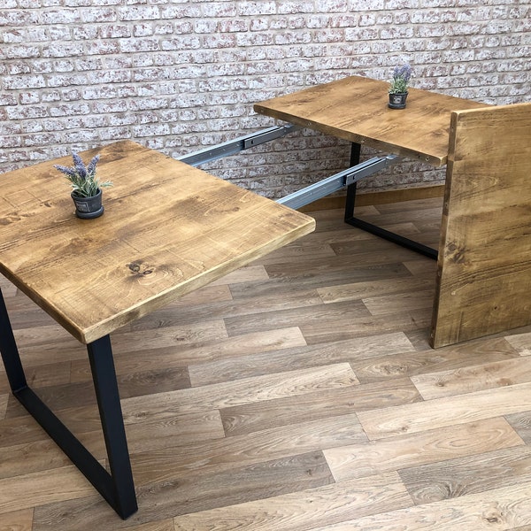 Extendable Dining Table,  Reclaimed Kitchen Table, Reclaimed Dining Table, Square Frame