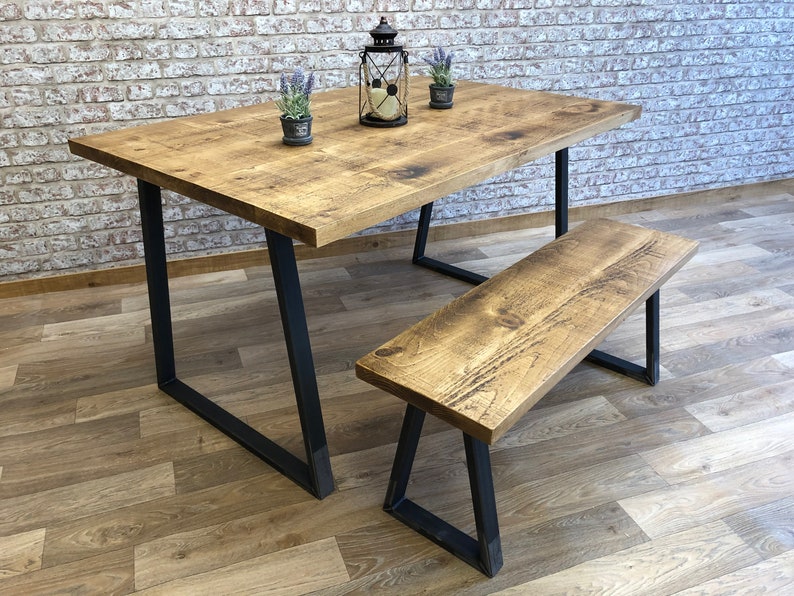 Industrial Dining Table Steel Frame Kitchen Table Reclaimed Etsy UK